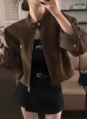 宽松百搭短款机车服夹克外套