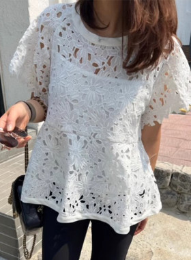 良良家甜美镂空钩花蕾丝衬衫女