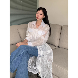 减龄气质透视叠穿长裙子 良良家拼接蕾丝花边网纱连衣裙女春夏新款