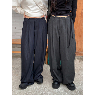 抽绳系带条纹休闲裤女2026早秋新款高腰显瘦垂感西装裤长裤子