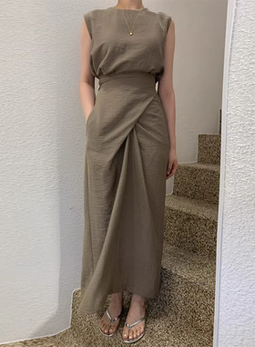复古简约背心连衣裙女