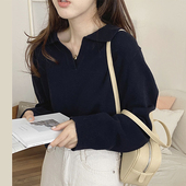 毛衣女 纯色针织衫 韩国chic秋季 小众慵懒风POLO领宽松休闲百搭长袖