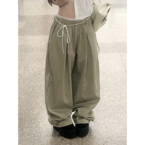 韩系蕾丝双裤头假两件休闲裤女