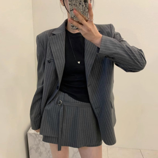 良良家法式 外套女春季 新款 小众高腰百搭半身裙短裙 高级感条纹西装