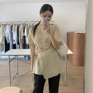 复古气质收腰百搭上衣 新款 良良家设计感假两件侧边系带衬衫 女夏季