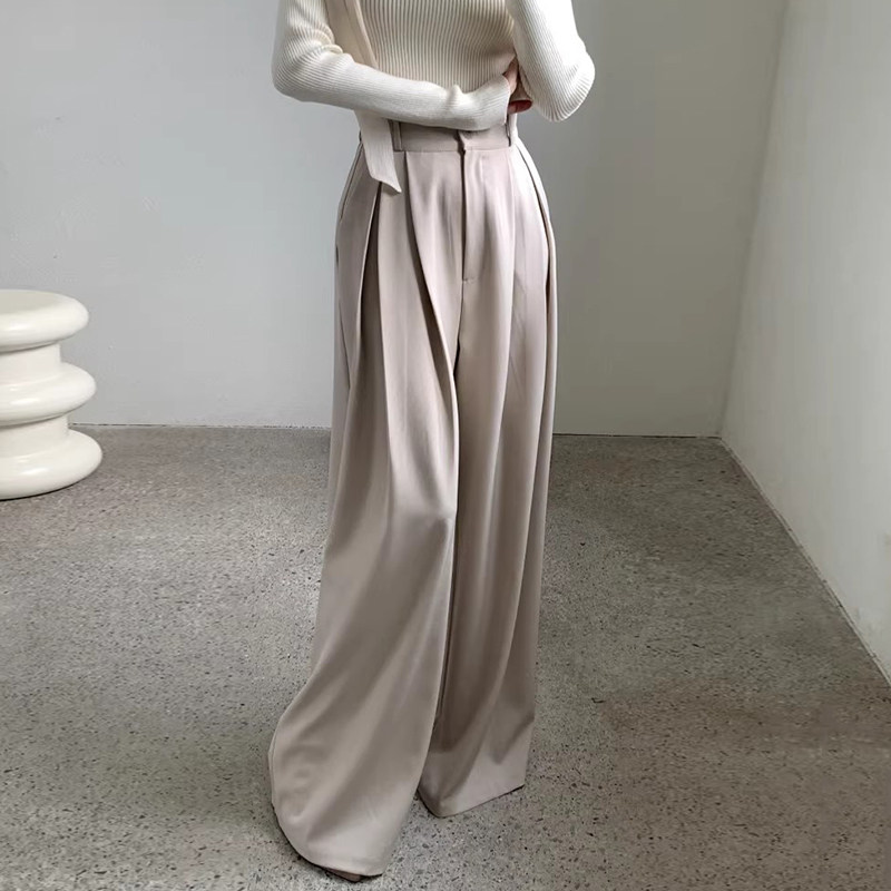 良良家高级感压褶宽松休闲裤西裤女秋季新款小众百搭垂感纯色长裤