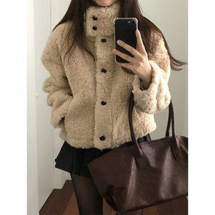 良良家学院风立领羊羔毛棉衣短外套女秋冬季韩版加厚保暖棉服上衣