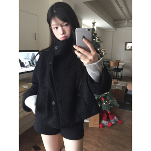 良良家巨好看黑色毛呢外套女秋冬新款高级感加厚保暖小个子大衣