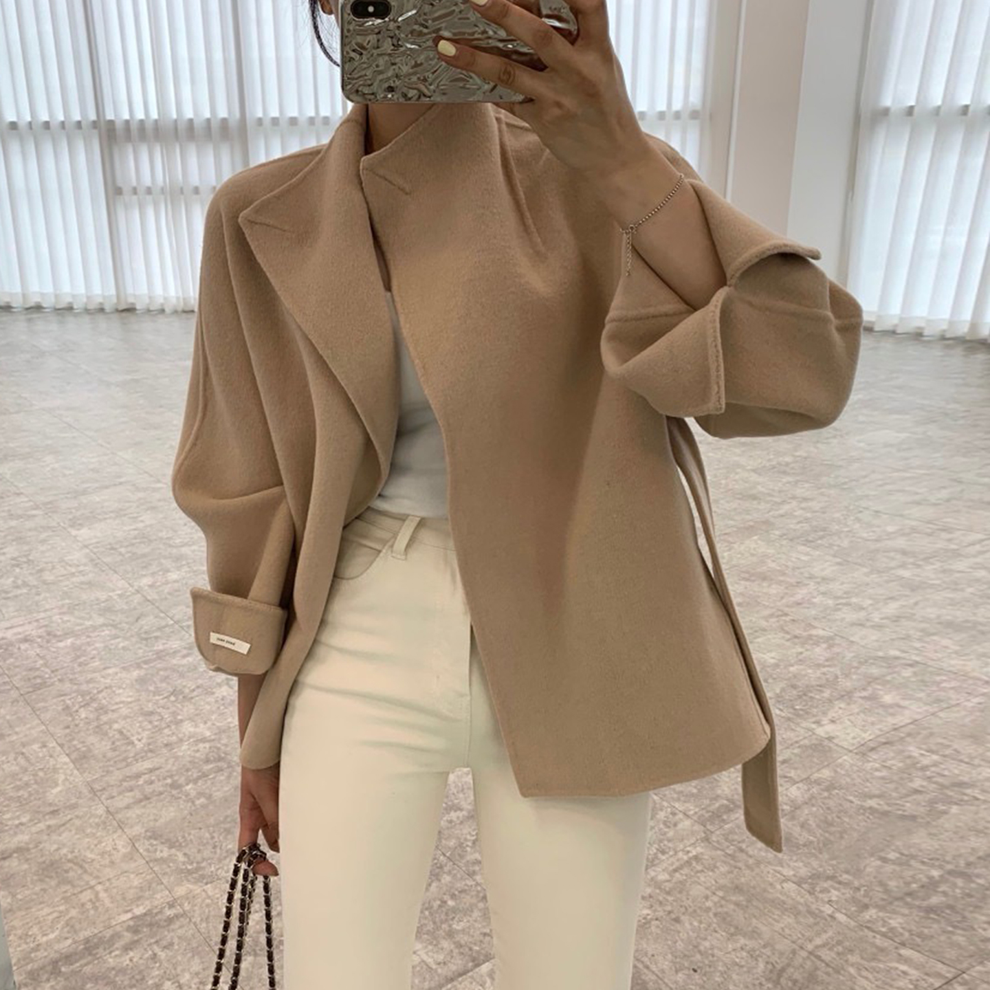 复古立领纯色百搭风衣开衫外套