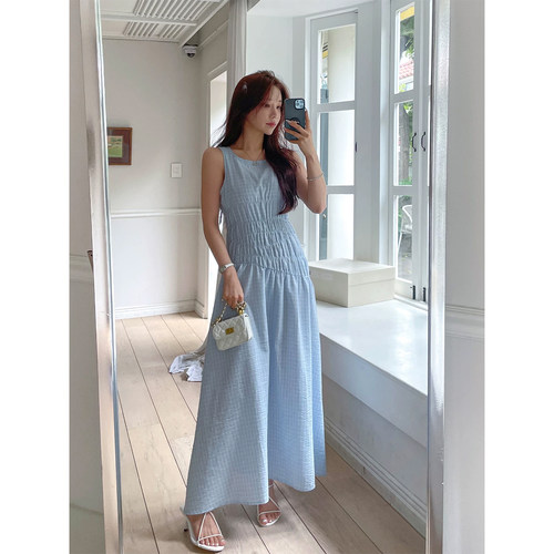 法式高级感皱褶背心连衣裙女