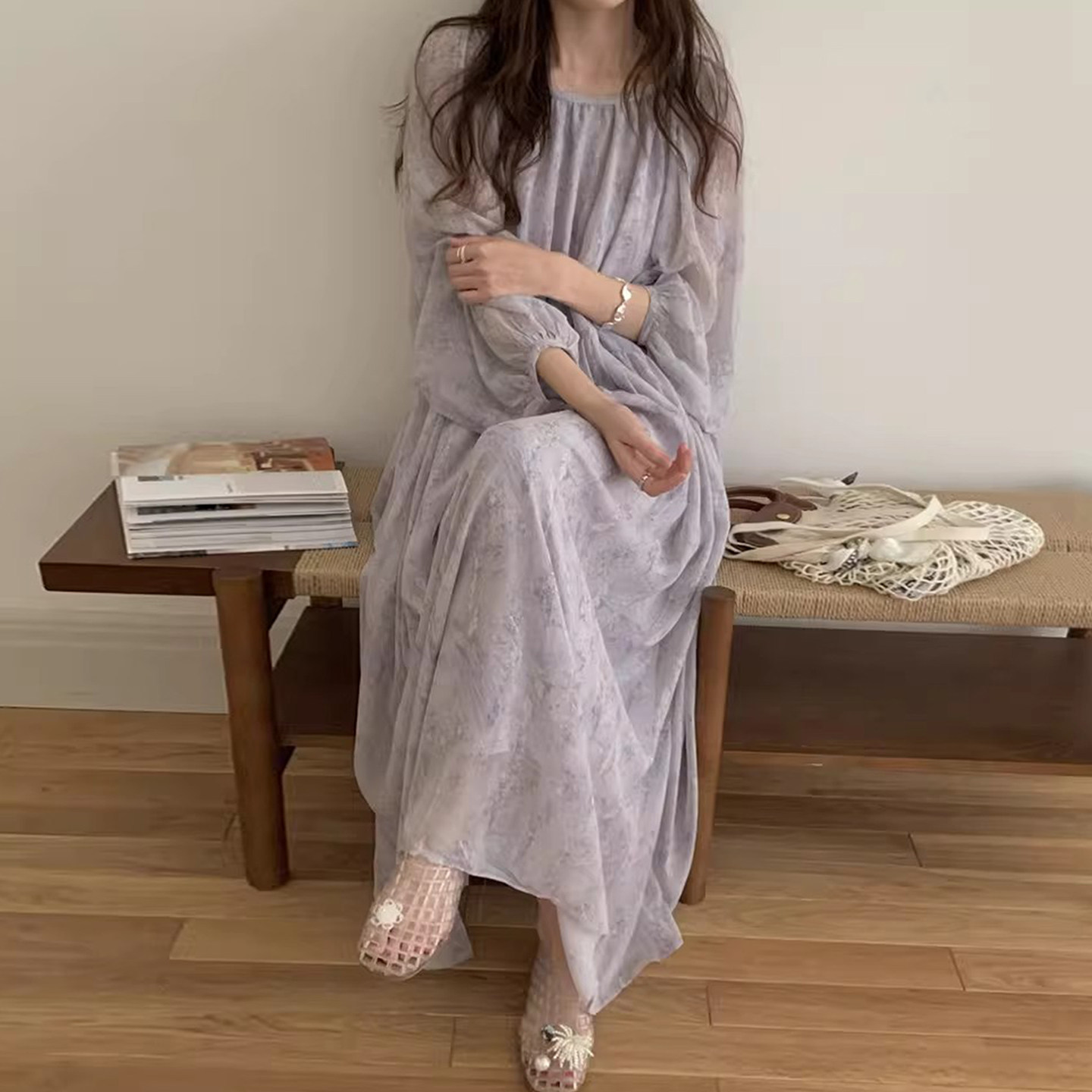 度假风大露背碎花提花雪纺连衣裙女早春季新款法式宽松泡泡袖长裙,女装/女士精品,连衣裙,淘宝优惠券,粉丝福利购,淘宝优惠卷