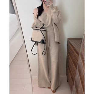 外套休闲长裤 毛衣开衫 三件套 新款 简约气质打底针织背心女2025冬季