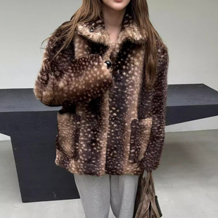 复古洋气小鹿斑纹仿皮草毛毛外套女2025冬季新款时髦减龄宽松上衣