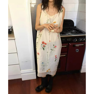 新款 良良家 法式 碎花吊带连衣裙女春季 背心裙 设计感拉链叠穿无袖