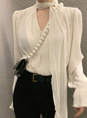 宽松百搭喇叭袖衬衫上衣女