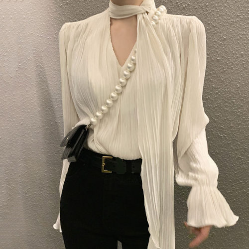 宽松百搭喇叭袖衬衫上衣女