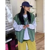 上衣 小众宽松无袖 复古撞色花纹大口袋棉服马甲外套女2025冬季 新款