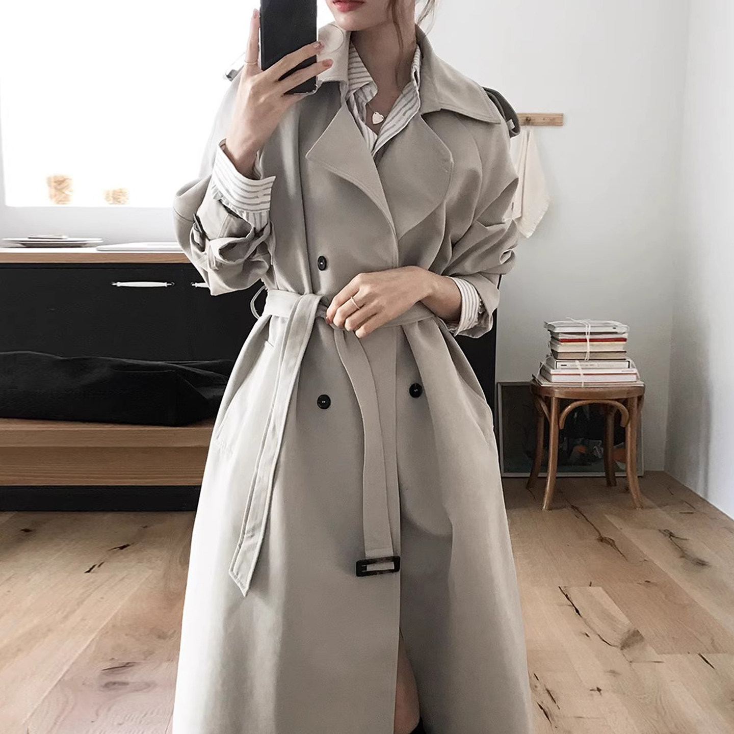 法式气质翻领双排扣长款风衣外套女2025秋冬新款绑带收腰百搭大衣,女装/女士精品,风衣,淘宝优惠券,粉丝福利购,淘宝优惠卷