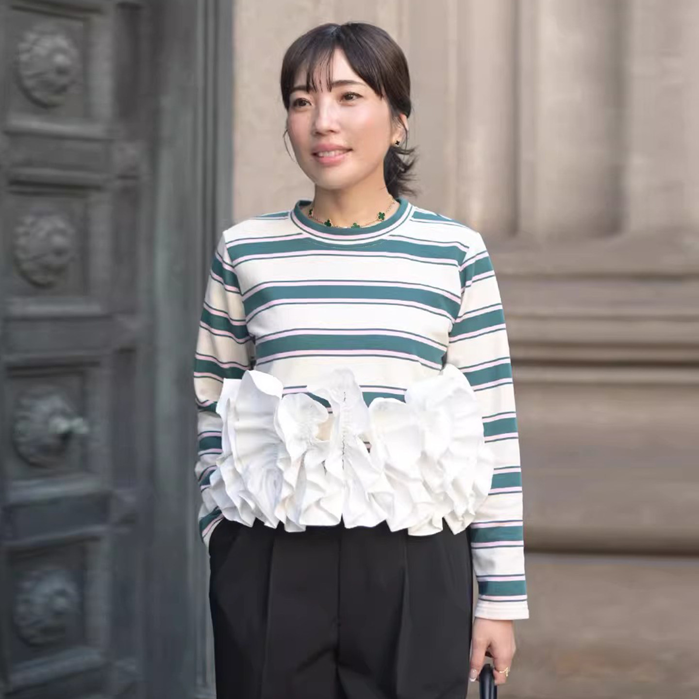 设计感拼接重工立体盘花条纹T恤女早春小众复古百搭宽松套头上衣,女装/女士精品,T恤,淘宝优惠券,粉丝福利购,淘宝优惠卷