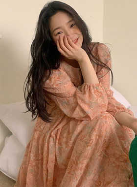 韩国chic春季甜美风过膝连衣裙