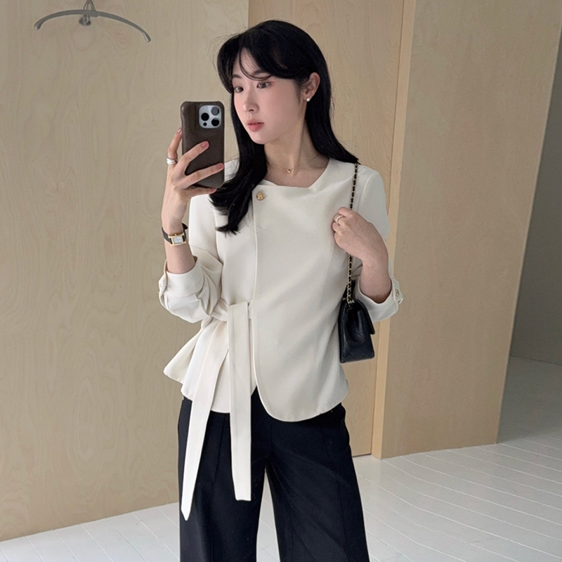 小香风一粒扣绑带长袖外套