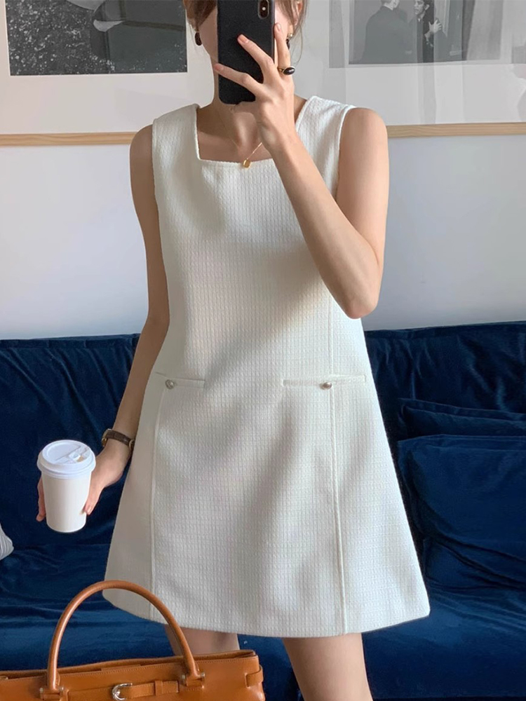 粗花呢A字无袖背心连衣裙短裙女