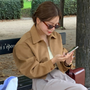 外套 机车服短款 韩国chic秋季 复古英伦风翻领拉链设计宽松百搭长袖