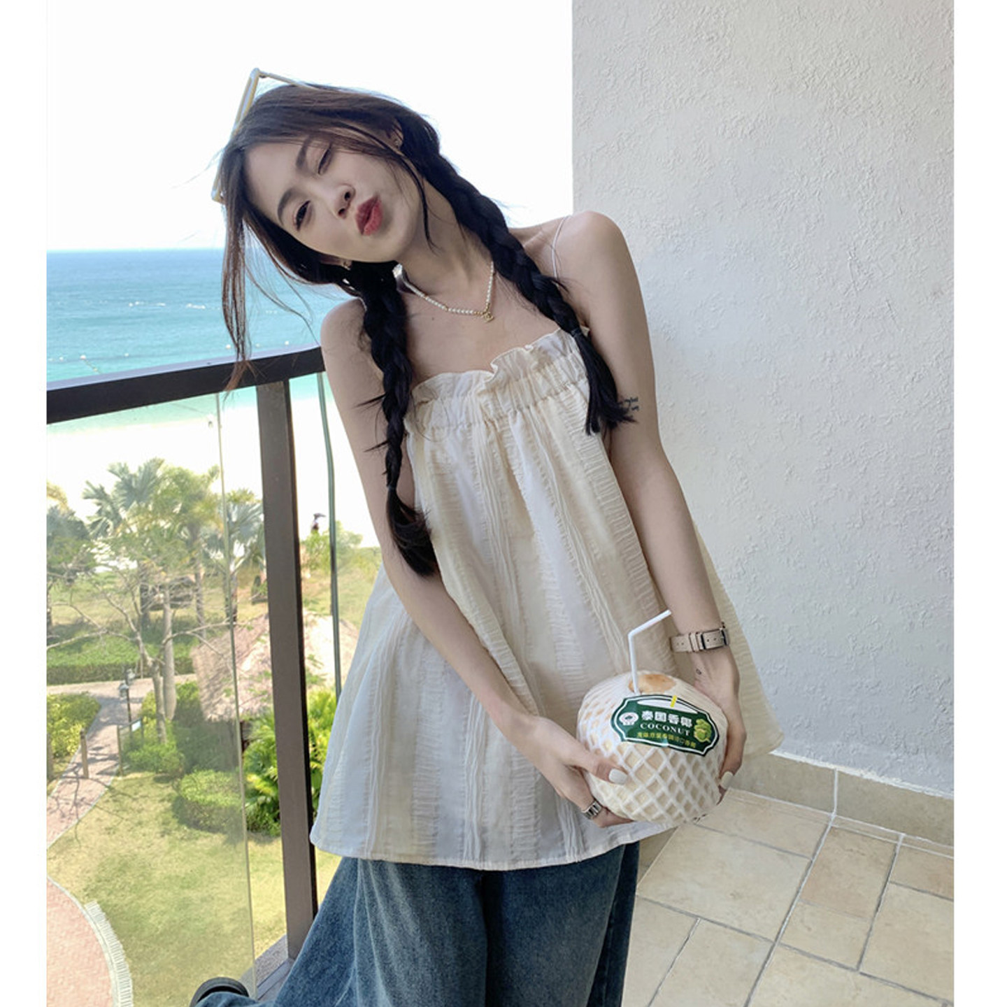 夏季设计感小众宽松短款裙子法式复古吊带背心女娃娃衫上衣连衣裙