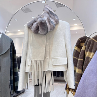 2025秋冬新款气质高端双面羊绒大衣女短款小个子围巾毛呢外套