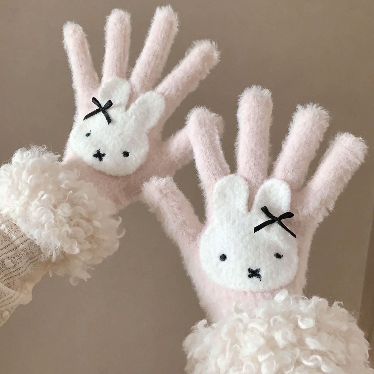 可爱米菲兔粉色毛绒针织手套女冬季露指触屏五指分指保暖防寒骑车,服饰配件/皮带/帽子/围巾,手套,淘宝优惠券,粉丝福利购,淘宝优惠卷