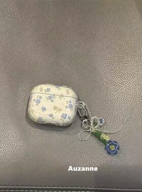 可爱半透蓝色小花适用于airpods4代蓝牙耳机壳2代3代pro保护套