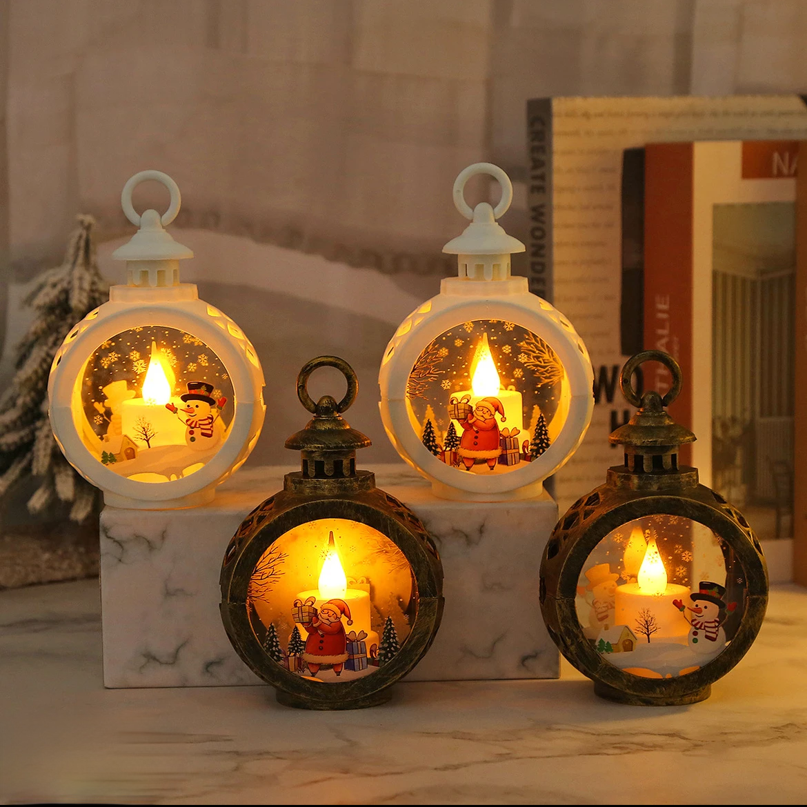 圣诞节礼物发光手提小夜灯LED蜡烛灯复古桌面氛围感装饰灯