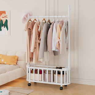 新品衣帽架带脏衣篮落地立式卧室家用可移动带轮置物架一体床头柜