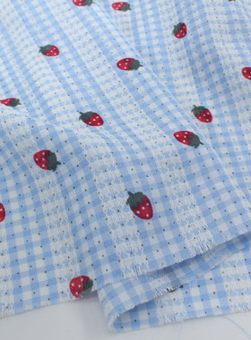 浅蓝淡紫色薄款提花条纹波点草莓格子 上衣服装裙子童装娃衣面料