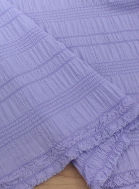 文艺紫色素养压绉带松紧泡泡春风格布料 制衣服装上衣长裙子面料