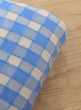 外贸浅蓝色仿牛仔立体方块格子面料 上衣罩衫长裙子短裤童装面料