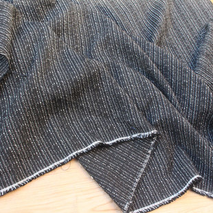韩单黑色编织闪光条纹厚款时装布料 外套上衣服装大衣背心diy面料