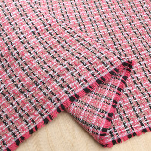 小香风红色编织粗花混纺布料 冬季服装外套长袍连衣裙沙发巾面料