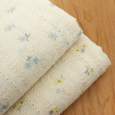 复古绣花条纹印花仿麻布料