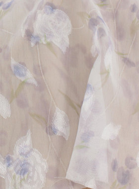 小清新浅紫色透视剪花烧花雪纺布料 汉服装曲裾襦裙罩衫创立面料