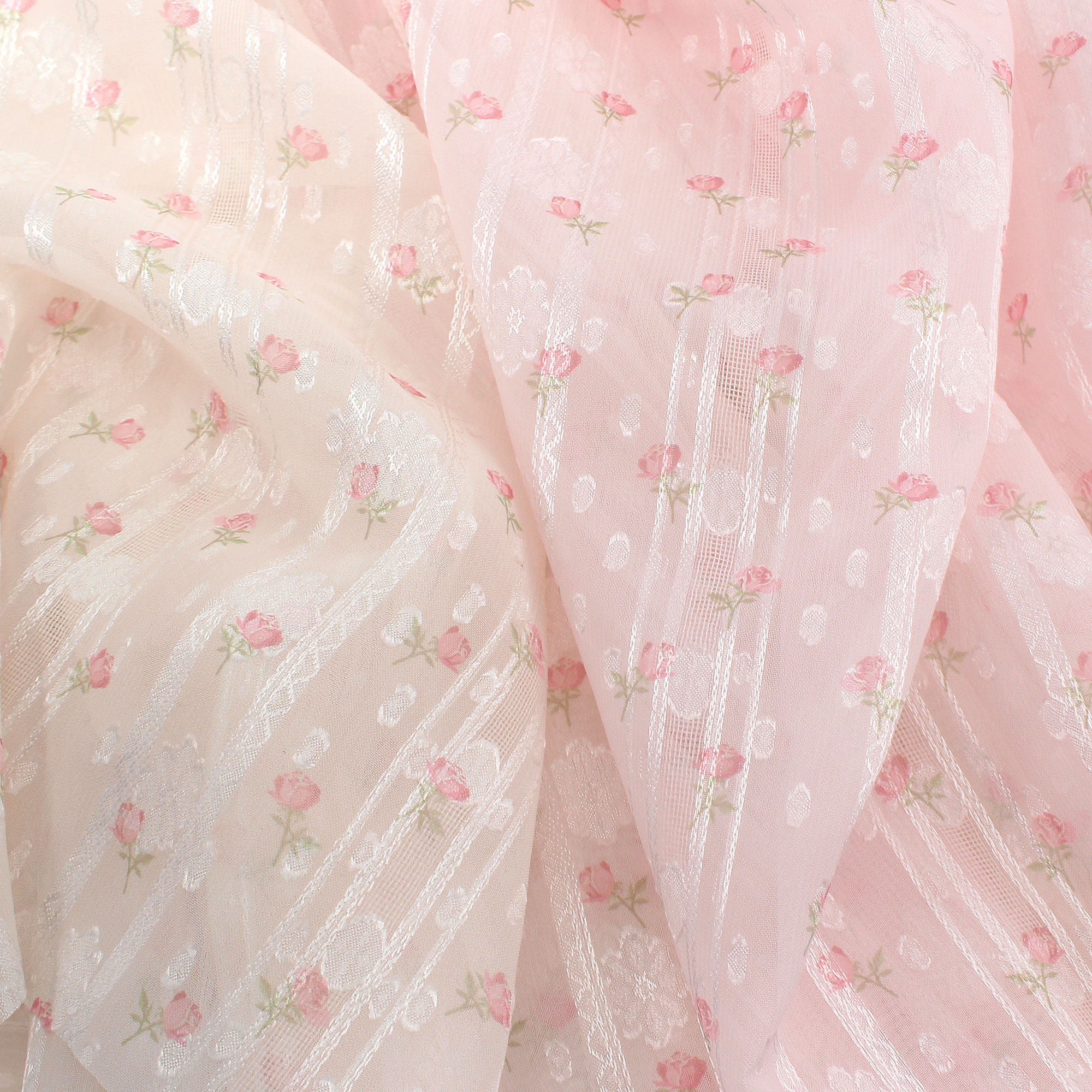 田园风米黄浅粉色立体剪花提花印花 夏上衣连衣裙子罩衫披肩面料