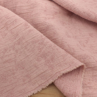 藕粉色中厚重磅砂洗肌理提花纯棉布料 汉服襦裙斗篷旗袍长裤面料