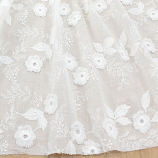 古典米黄白色立体刺绣花纯棉布料 上衣礼服旗袍连衣裙汉服diy面料