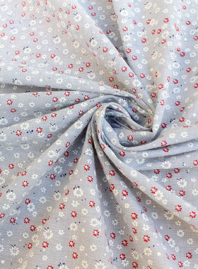 浅灰色织薄款细条纹小碎花全棉布料 森系服装罩衫连衣裙上衣面料