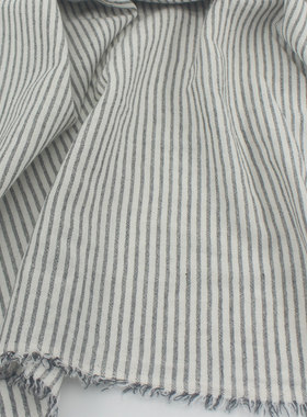 文艺素雅薄款透气浅咖灰色条纹纱布料 上衣服装连衣裙子罩衫面料