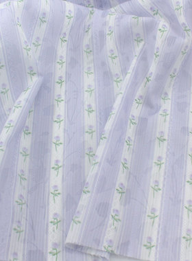 淡浅紫色绣提花暗烧花印花条纹 上衣服装连衣裙罩衫旗袍礼服面料