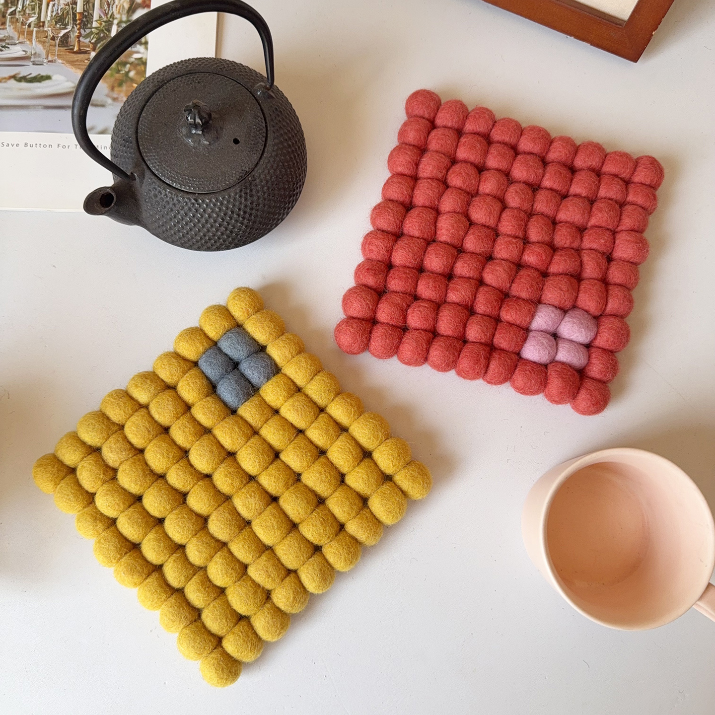 秋冬温暖手工羊毛毡杯垫加厚隔热