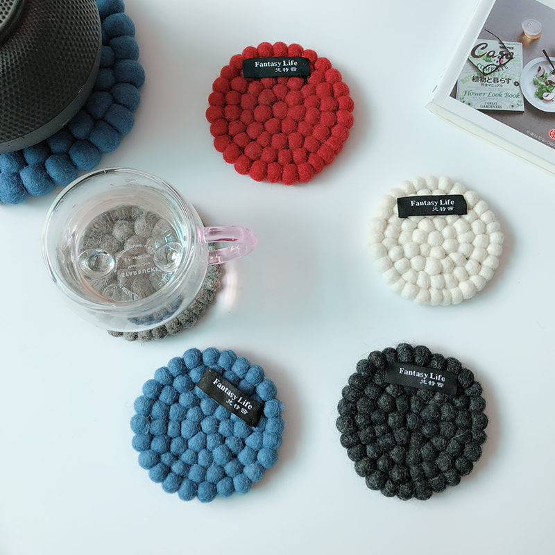 梵特出口新西兰羊毛纯手工杯垫