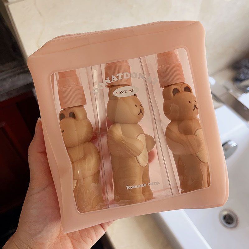 可爱小熊乳液分装瓶喷雾瓶化妆按压泵香水爽肤水瓶便携旅行含收纳