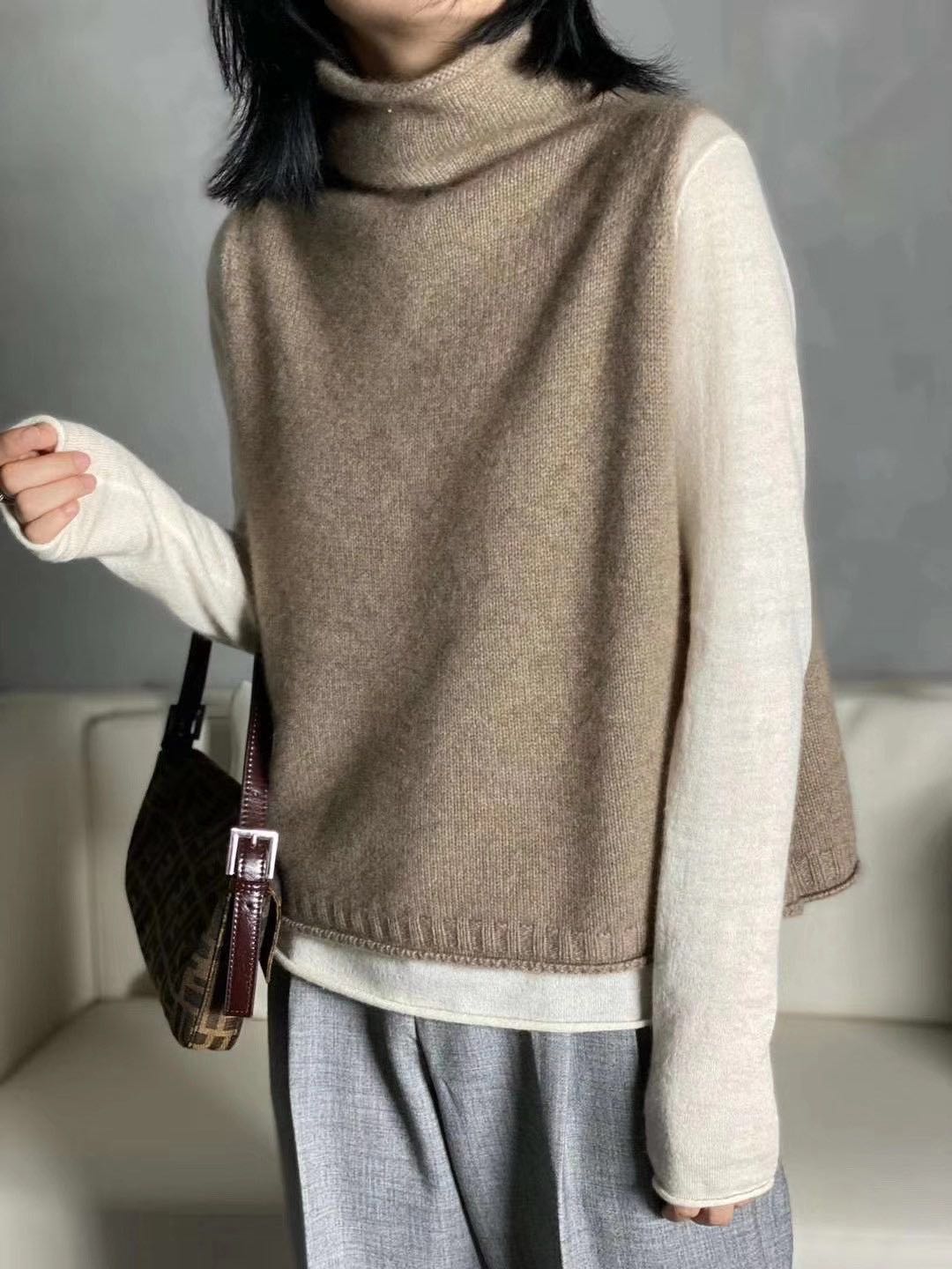 秋冬叠穿高领羊毛马甲背心女针织坎肩宽松显瘦大码无袖羊绒外搭潮